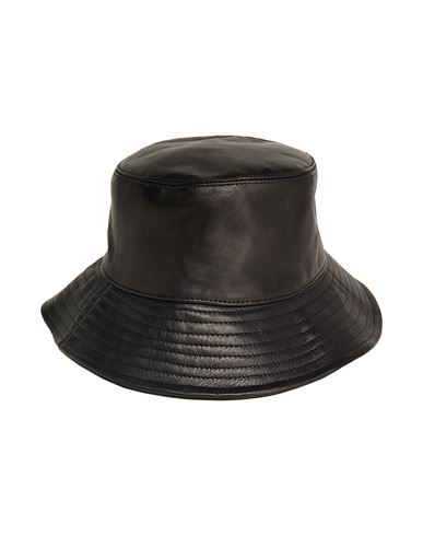 Leather Unisex Bucket Hat Woman Hat Black Size S Leather