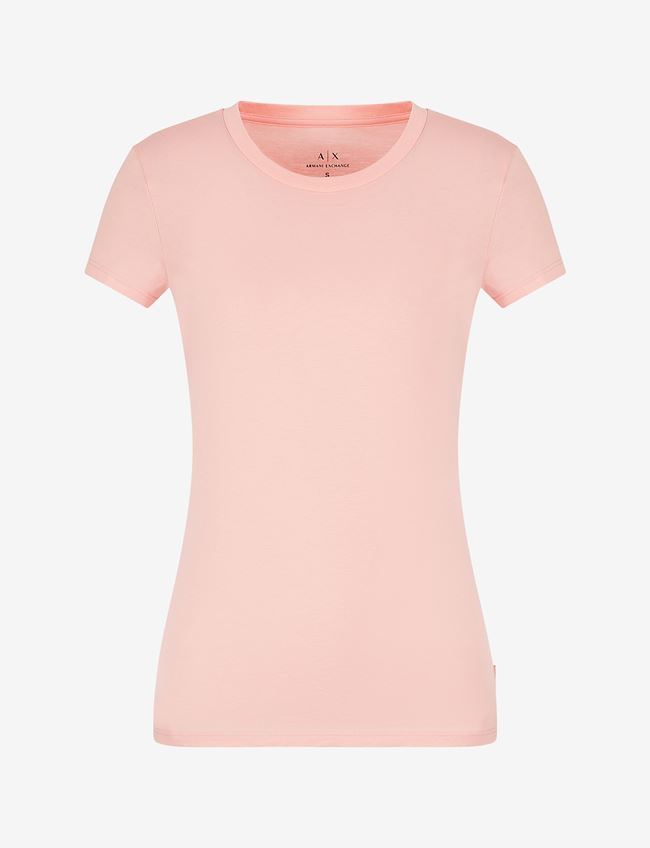 Armani Exchange T-Shirt A Tinta Unita Salmone Cotone
