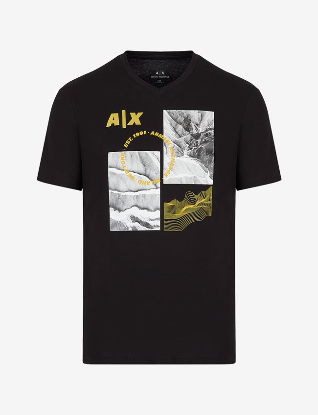 Armani Exchange T-Shirt Con Stampa Nero Cotone