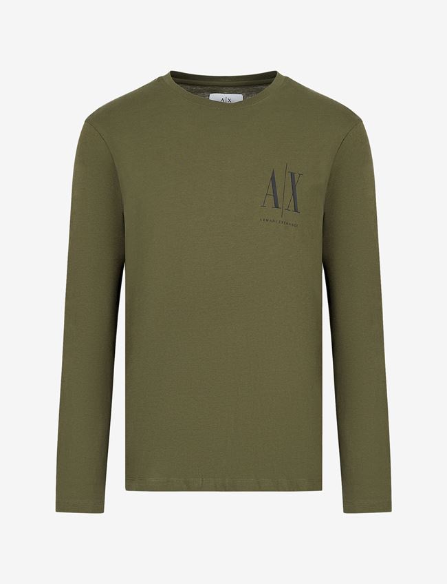 Armani Exchange T-Shirt Con Logo Verde Scuro Cotone