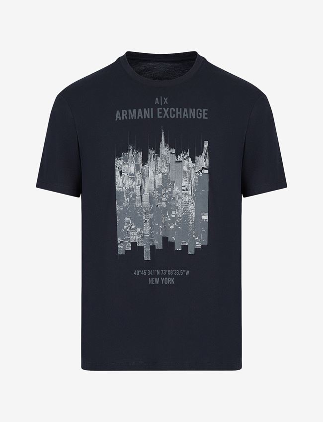 Armani Exchange T-Shirt Con Stampa Blu Navy Cotone