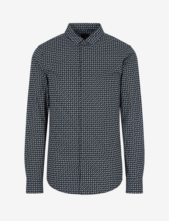 Armani Exchange Camicia Con Stampa Blu Navy Cotone, Elastan