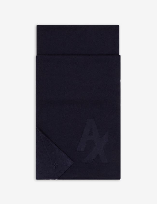 Armani Exchange Sciarpa Blu Navy Viscosa, Lana Vergine, Acrilico