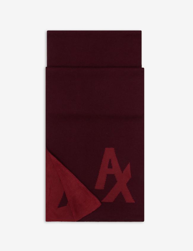 Armani Exchange Sciarpa Bordeaux Viscosa, Lana Vergine, Acrilico
