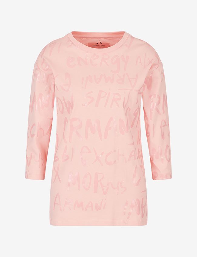 Armani Exchange T-Shirt Con Stampa Salmone Cotone