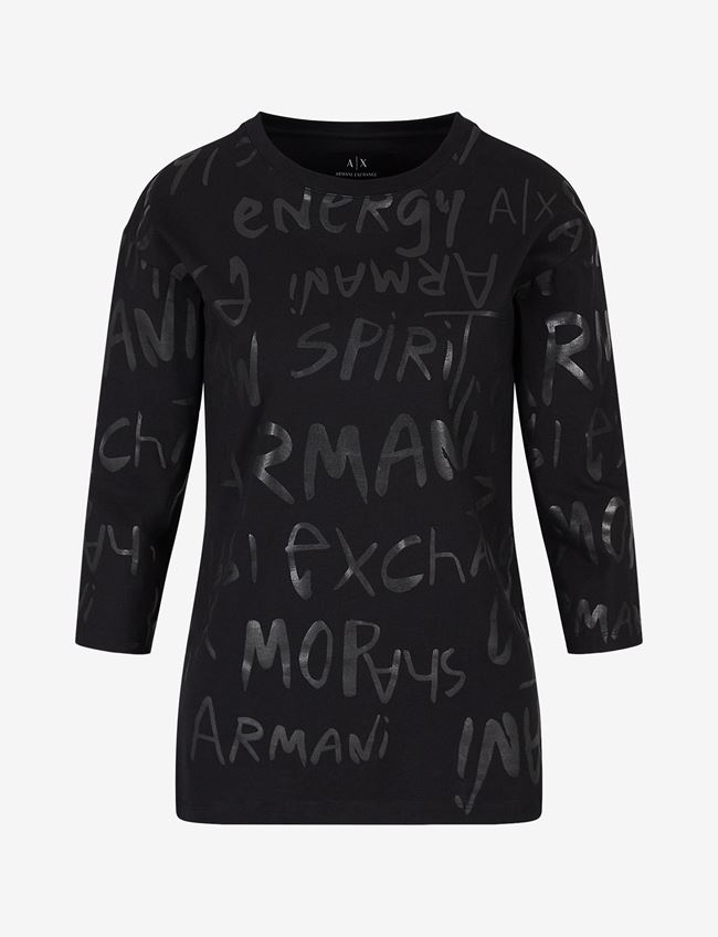 Armani Exchange T-Shirt Con Stampa Nero Cotone