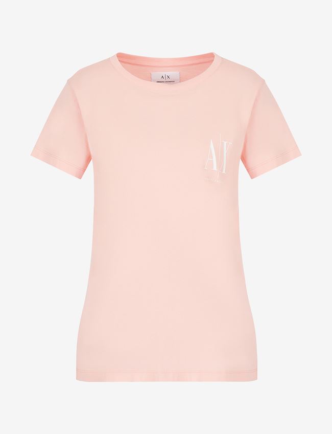 Armani Exchange T-Shirt Con Logo Salmone Cotone