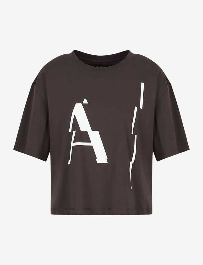 Armani Exchange T-Shirt Con Logo Grigio Scuro Cotone