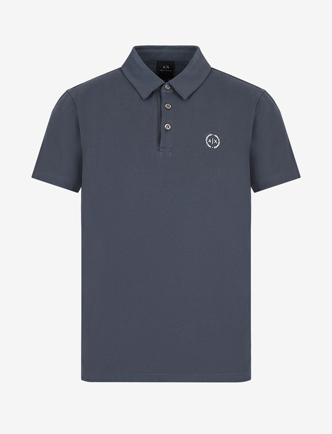 Armani Exchange Polo A Maniche Corte Blu Acciaio Cotone, Elastan