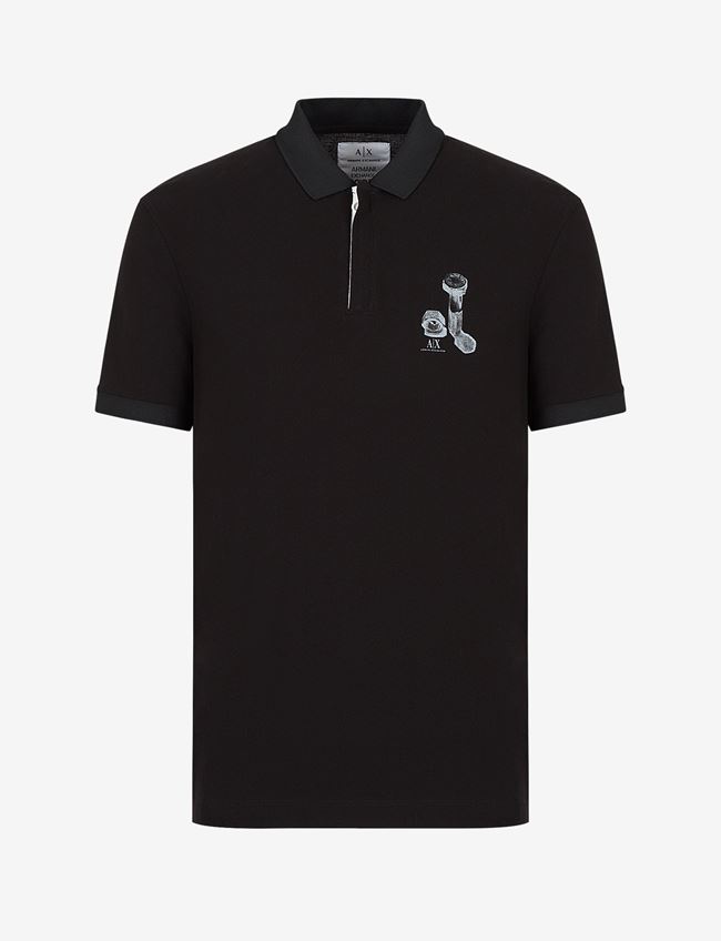Armani Exchange Polo A Maniche Corte Nero Cotone
