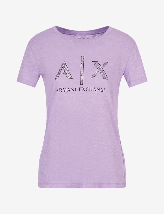 Armani Exchange T-Shirt Con Logo Viola Cotone