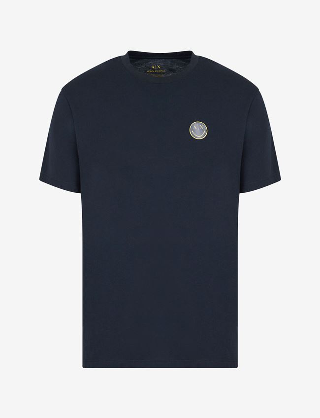 Armani Exchange T-Shirt Con Stampa Blu Navy Cotone