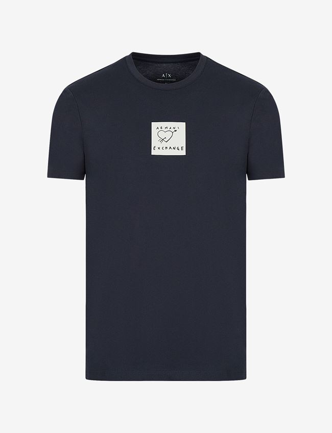 Armani Exchange T-Shirt Con Stampa Blu Navy Cotone