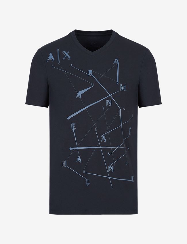 Armani Exchange T-Shirt A Maniche Corte Blu Scuro Cotone, Elastan