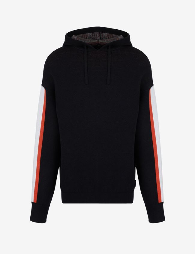 Armani Exchange Felpa Con Cappuccio Blu Notte Cotone, Acrilico, Lana Vergine