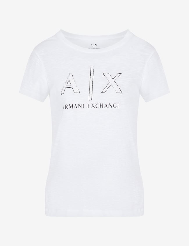 Armani Exchange T-Shirt Con Logo Bianco Cotone