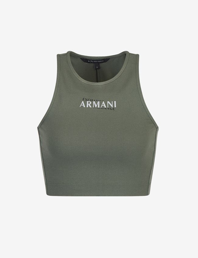 Armani Exchange Top A Tinta Unita Verde Viscosa, Poliammide, Elastan