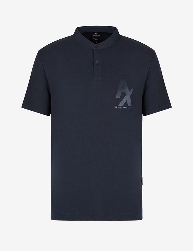 Armani Exchange Polo A Maniche Corte Blu Navy Cotone, Modal