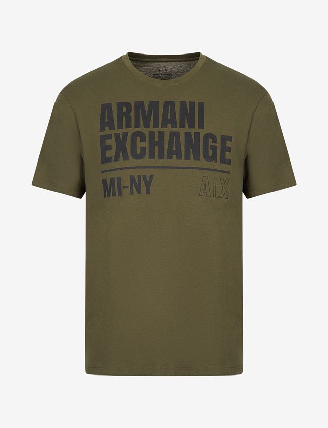Armani Exchange T-Shirt Con Logo Verde Scuro Cotone