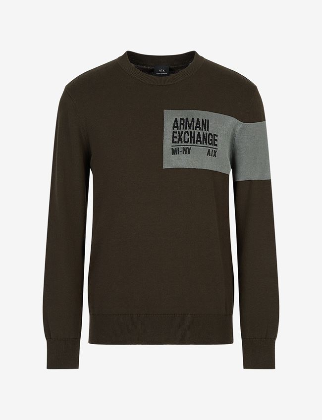 Armani Exchange Maglia Girocollo Verde Scuro Cotone