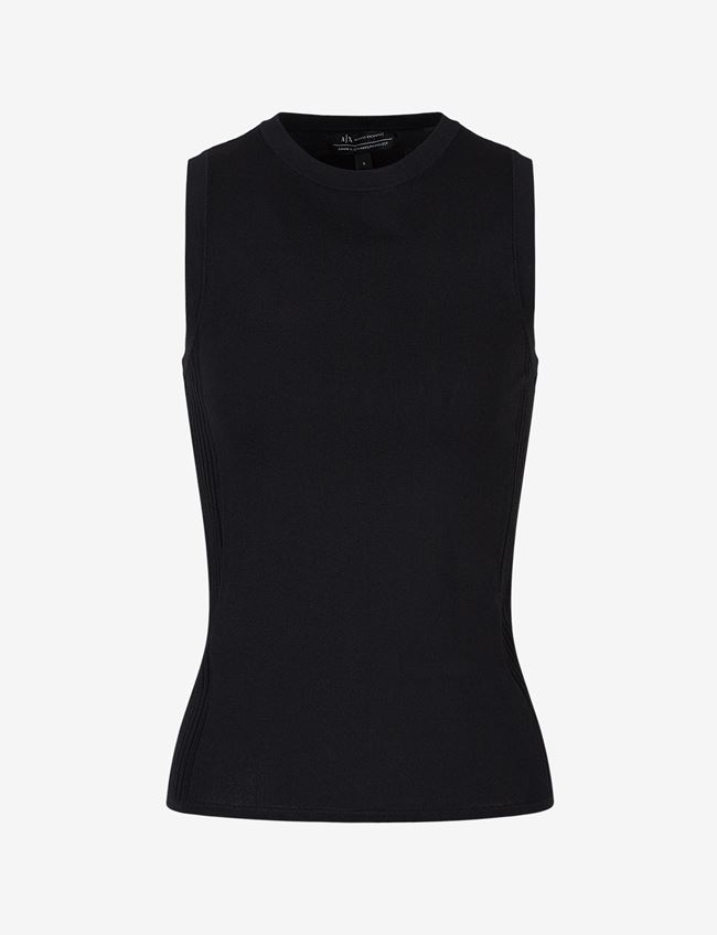 Armani Exchange Top A Tinta Unita Nero Viscosa, Poliammide