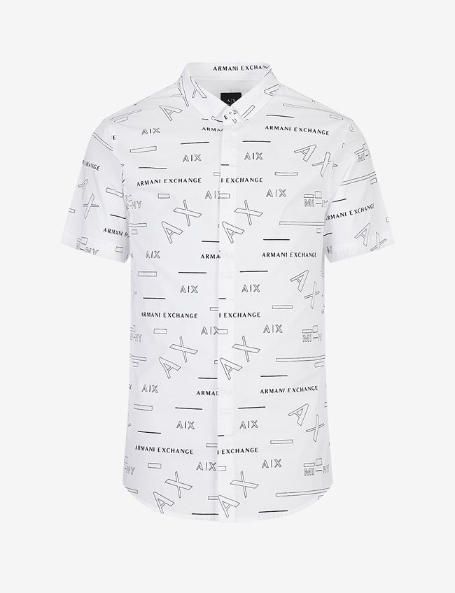 Armani Exchange Camicia Con Stampa Bianco Cotone, Elastan