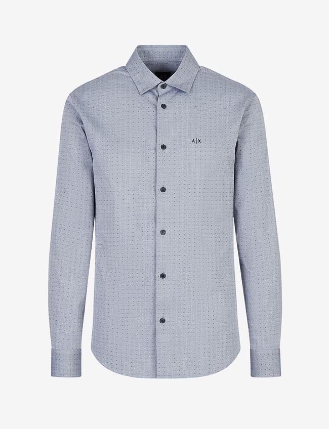 Armani Exchange Camicia A Maniche Lunghe Blu Cotone