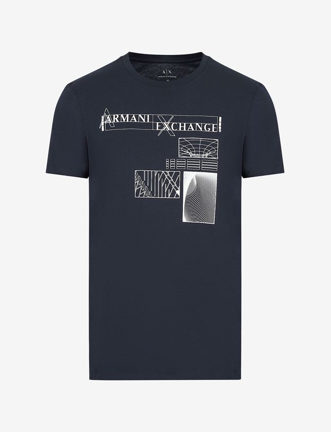 Armani Exchange T-Shirt A Maniche Corte Blu Navy Cotone