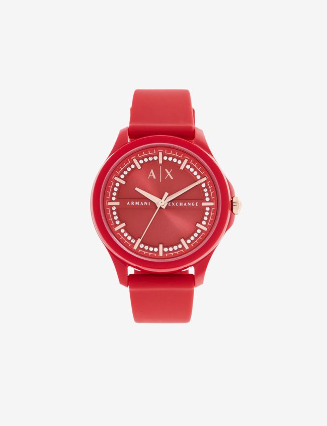 Armani Exchange Analog Watches Rosso Plastica, Acciaio Inox, Silicone , Cristallo, Ottone