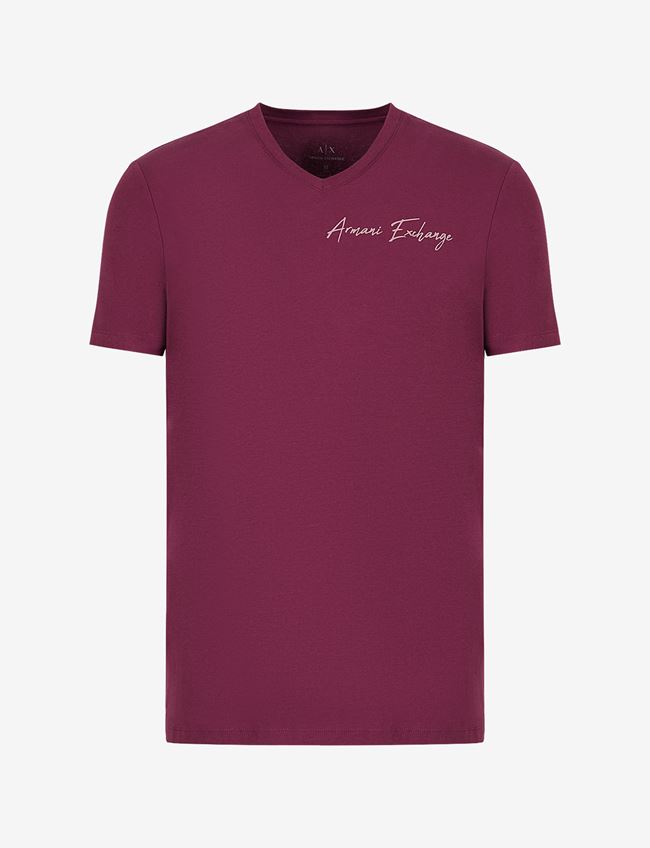 Armani Exchange T-Shirt Con Logo Bordeaux Cotone, Elastan