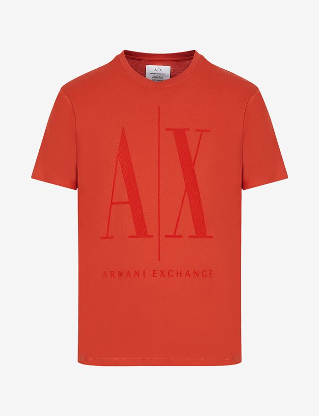 Armani Exchange T-Shirt Con Logo Arancione Acceso Cotone