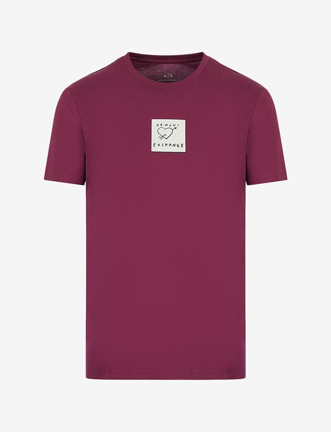Armani Exchange T-Shirt Con Stampa Bordeaux Cotone