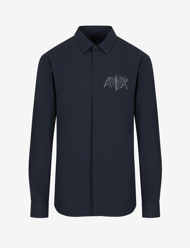 Armani Exchange Camicia Con Stampa Blu Navy Cotone
