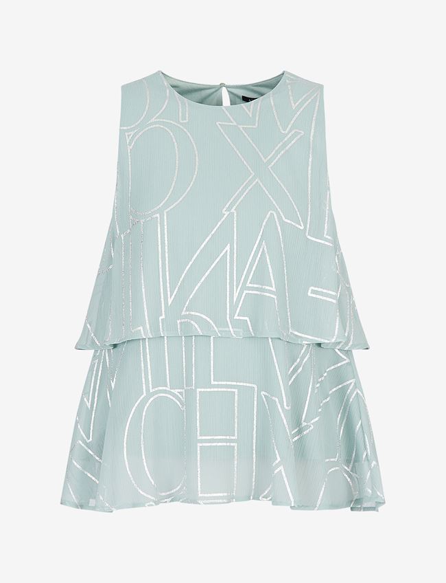 Armani Exchange Top Con Stampa Verde Acqua Poliestere