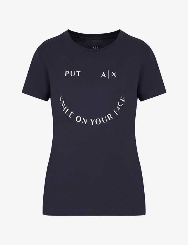 Armani Exchange T-Shirt Con Stampa Blu Cotone