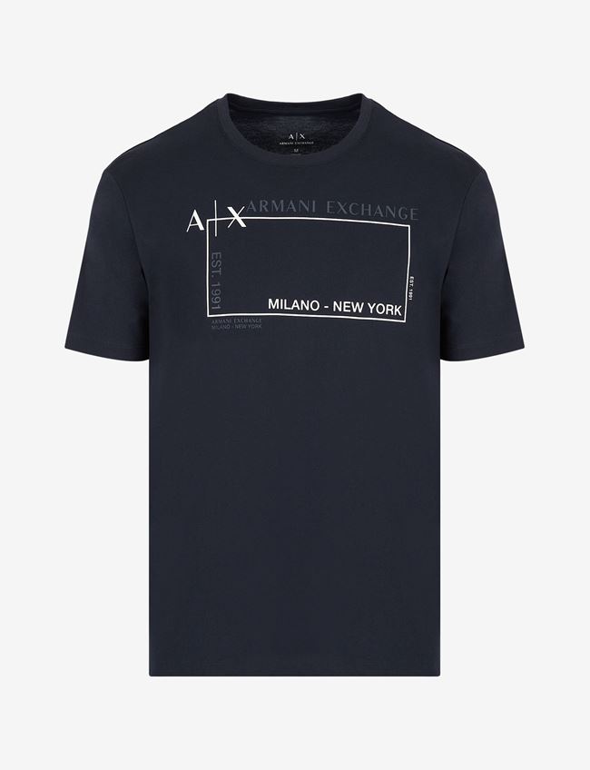 Armani Exchange T-Shirt Con Logo Blu Navy Cotone