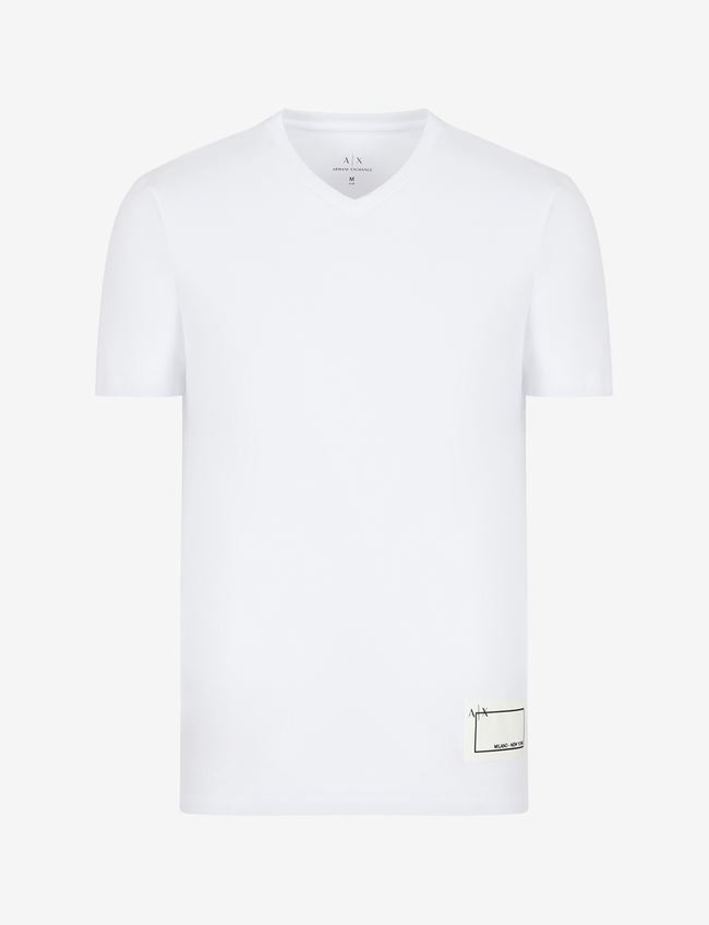 Armani Exchange T-Shirt Con Logo Bianco Cotone, Elastan