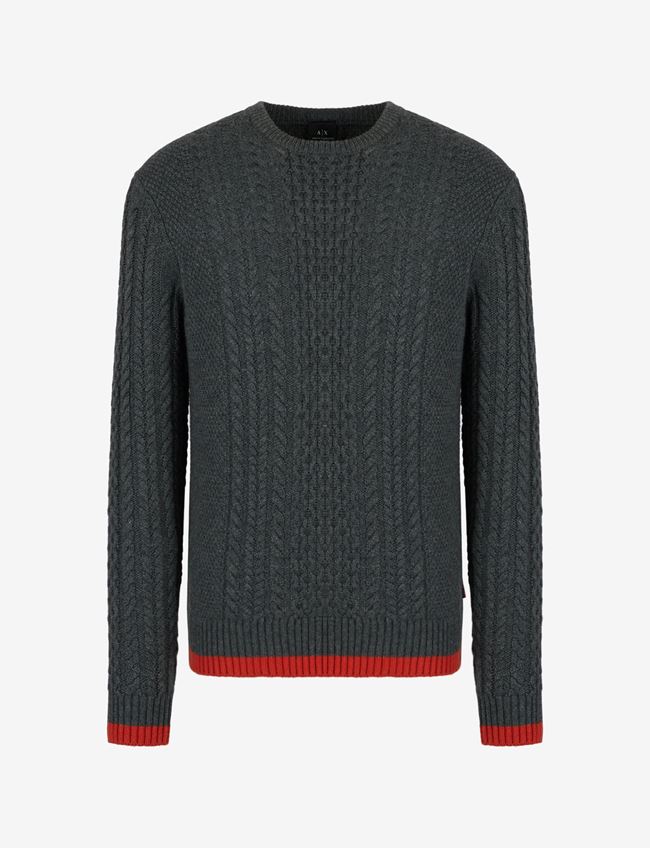 Armani Exchange Maglia Girocollo Grigio Scuro Viscosa, Acrilico, Poliammide, Lana