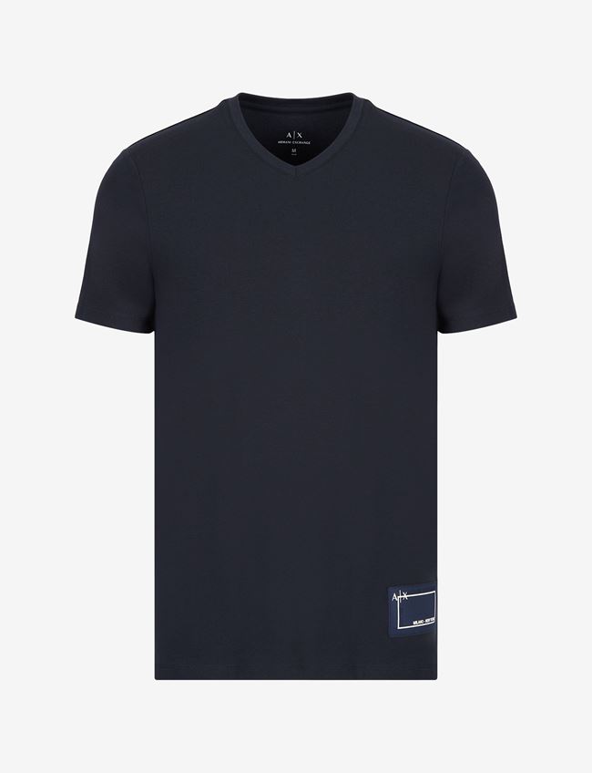 Armani Exchange T-Shirt Con Logo Blu Navy Cotone, Elastan