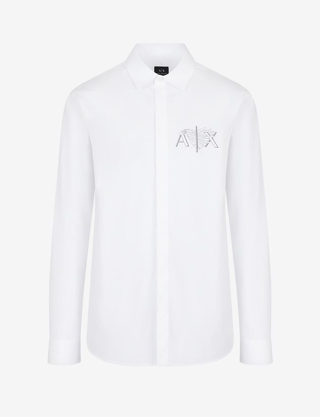 Armani Exchange Camicia Con Stampa Bianco Cotone