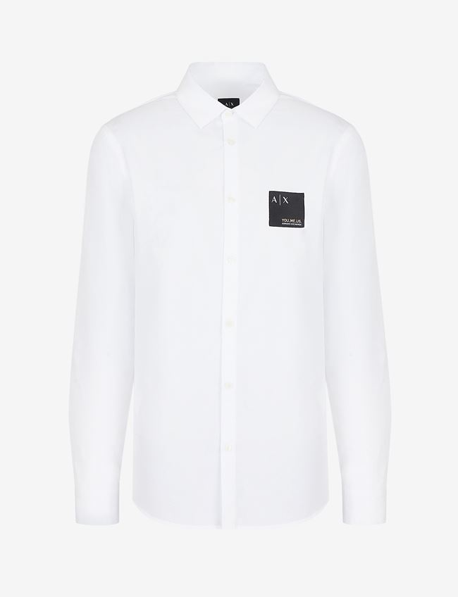 Armani Exchange Camicia A Tinta Unita Bianco Cotone