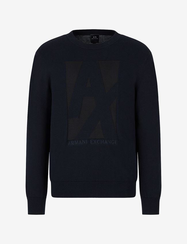 Armani Exchange Maglia Girocollo Blu Navy Cotone, Viscosa