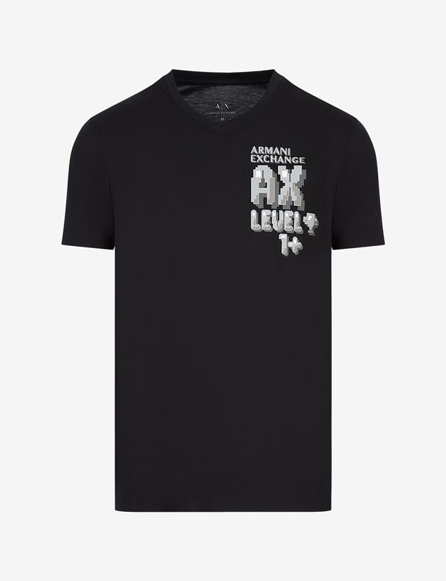Armani Exchange T-Shirt Con Logo Nero Cotone Pima