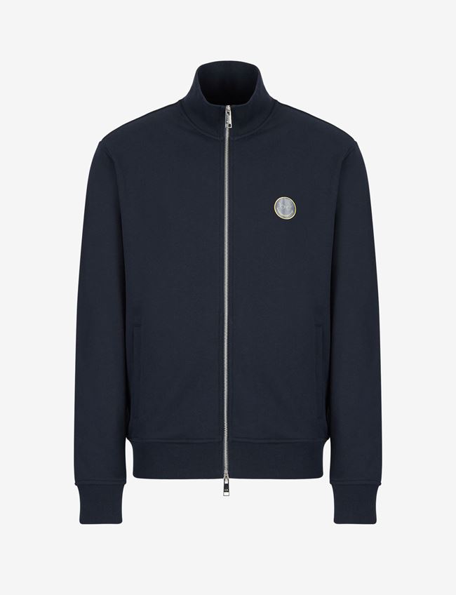 Armani Exchange Felpa Full Zip Blu Navy Cotone, Poliestere
