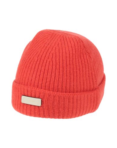 Agnona Woman Hat Tomato Red Size Onesize Cashmere, Calfskin In Red