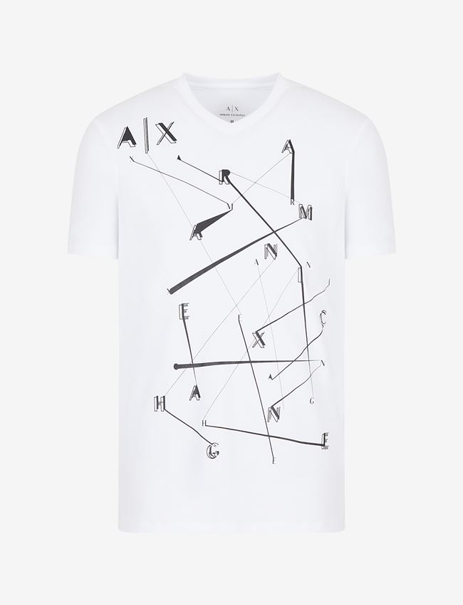 Armani Exchange T-Shirt Con Stampa Bianco Cotone, Elastan