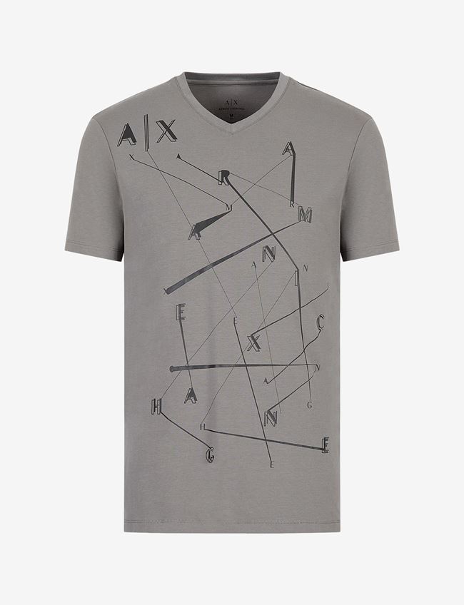 Armani Exchange T-Shirt Con Stampa Grigio Cotone, Elastan