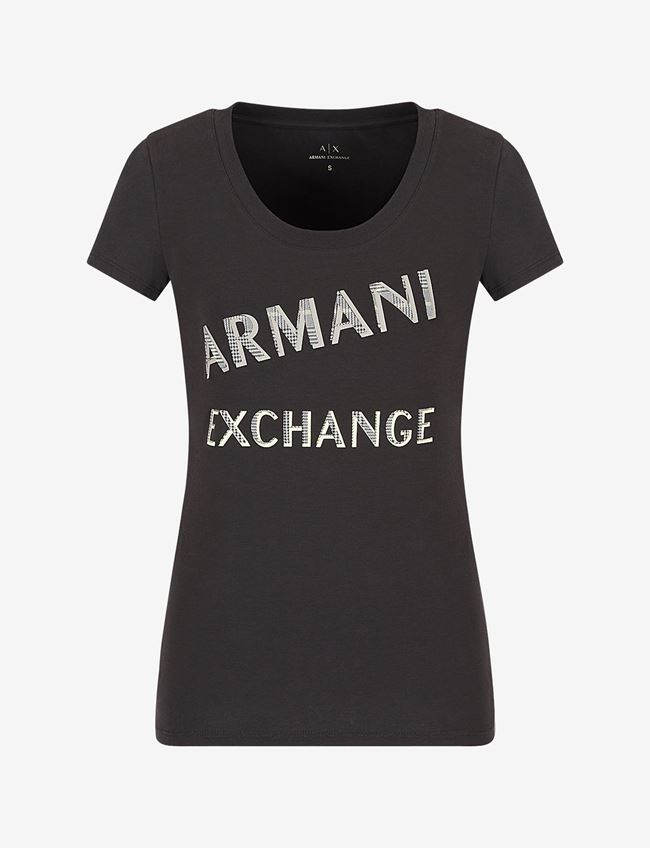 Armani Exchange T-Shirt Con Logo Grigio Scuro Cotone, Elastan