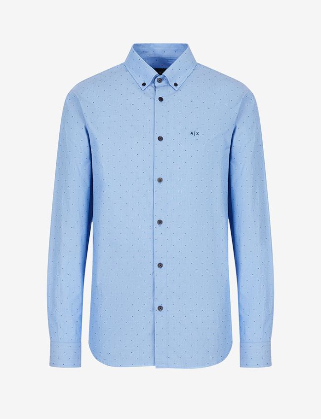 Armani Exchange Camicia A Tinta Unita Azzurro Cotone