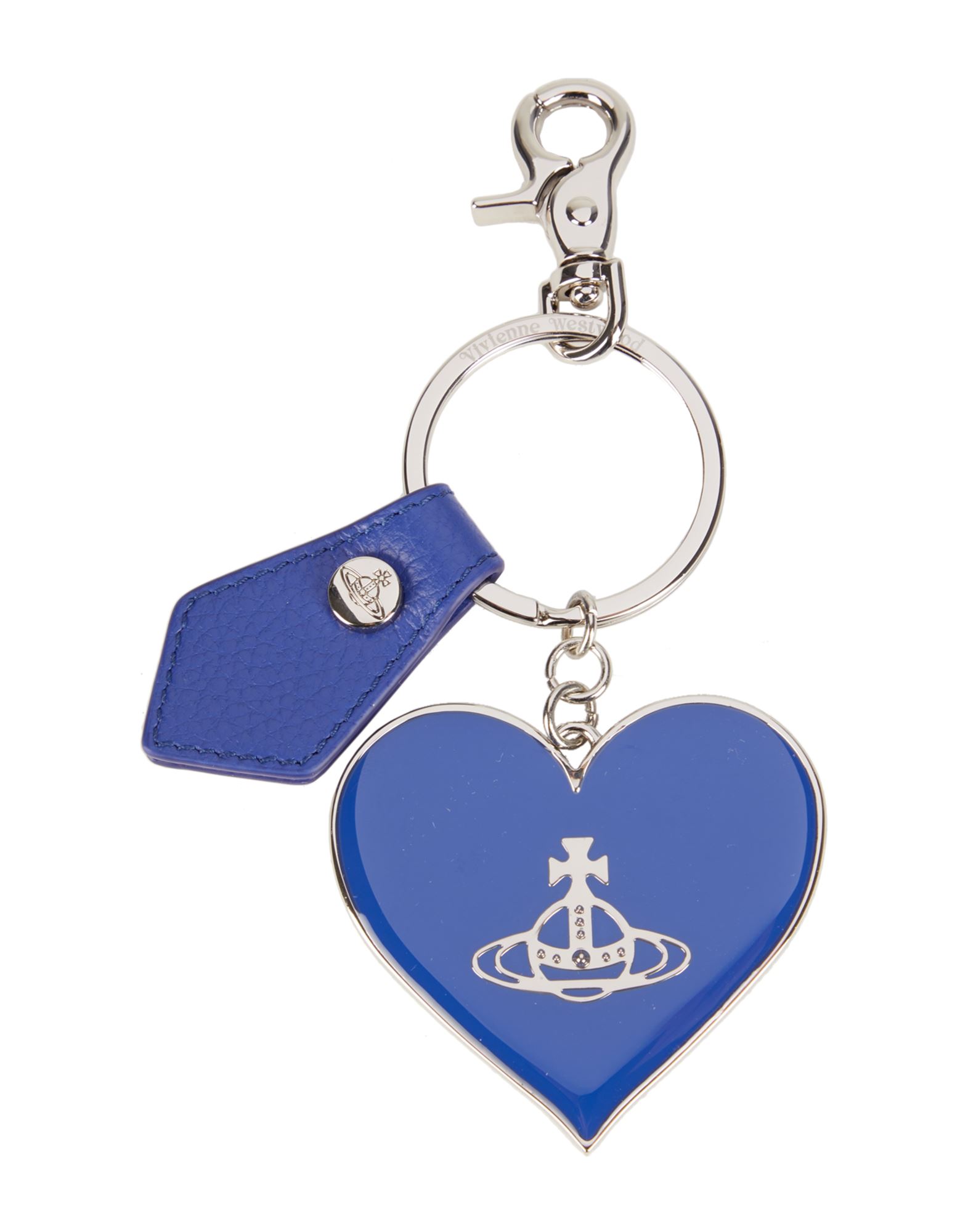 Vivienne Westwood Grain Leather Mirror Heart Key Holder In Blue